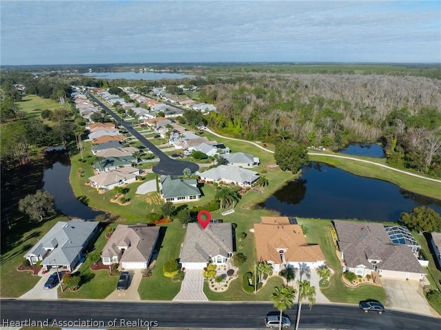 aerial view featuring a water view