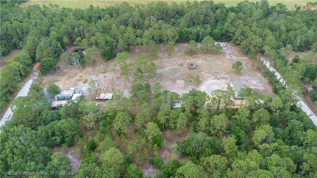 aerial overview of property's location with a heavily wooded area