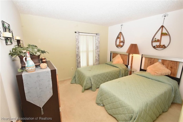 bedroom with carpet flooring and a textured ceiling