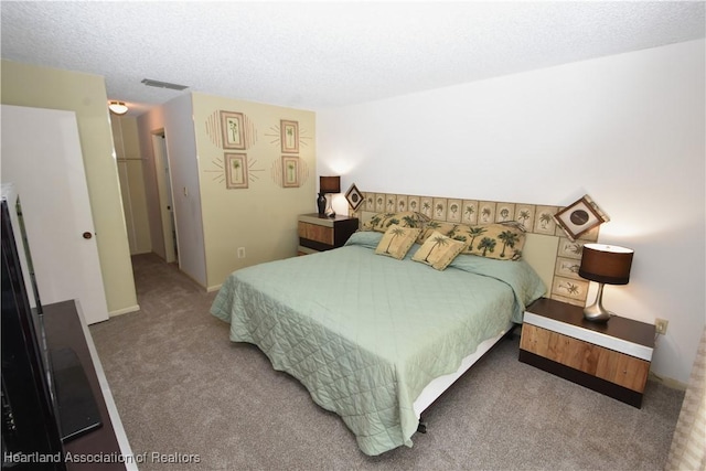 bedroom featuring carpet flooring and a textured ceiling