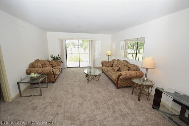 living room with light colored carpet