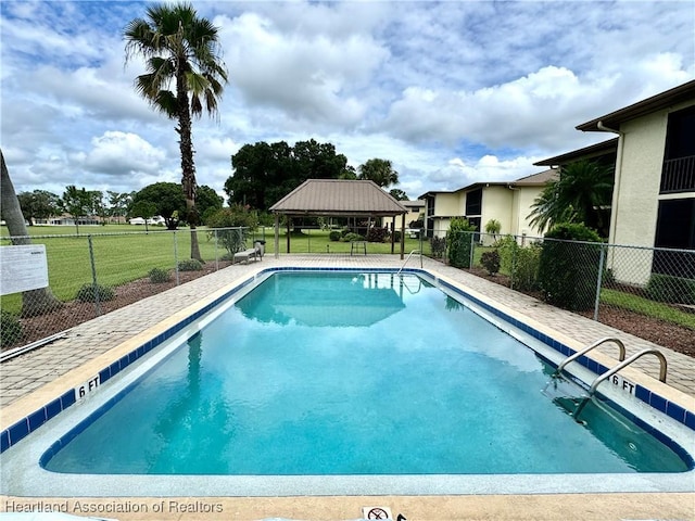 view of pool featuring a gazebo