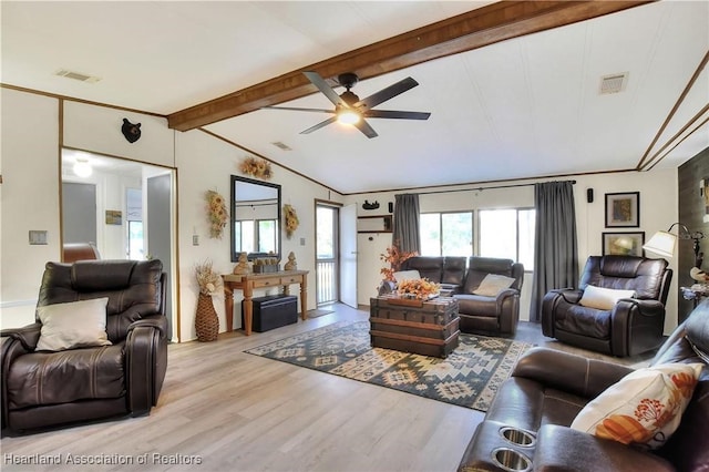 119 Mini Rd, Sebring, FL 33870 - living area featuring wood finished floors, a ceiling fan, and ornamental molding