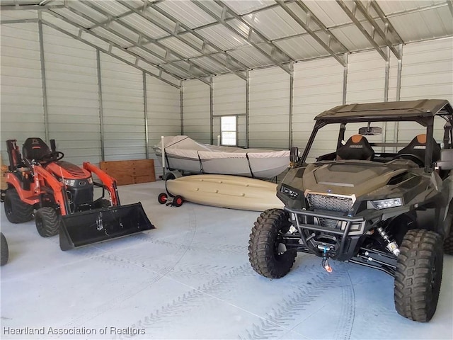 garage with metal wall