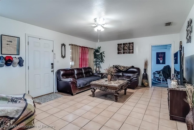 living room featuring light tile patterned floors