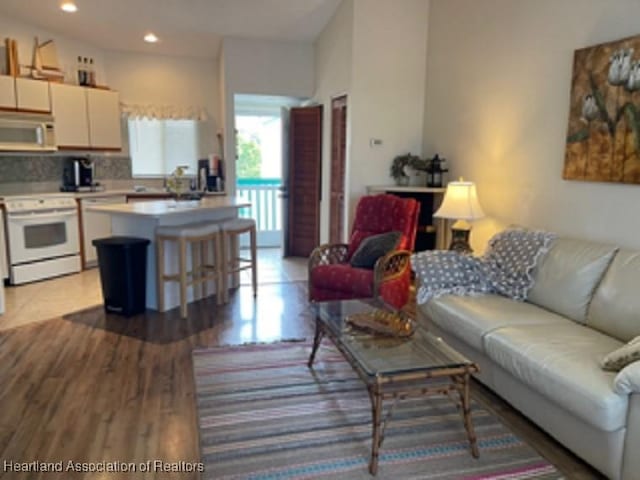 living room with light hardwood / wood-style flooring