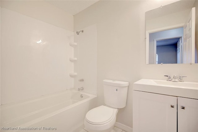 full bathroom with vanity, bathtub / shower combination, and toilet