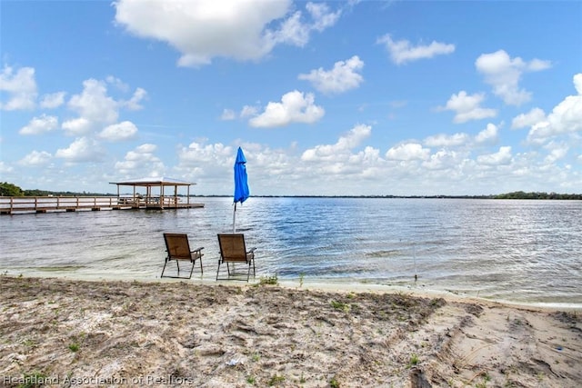 dock area with a water view