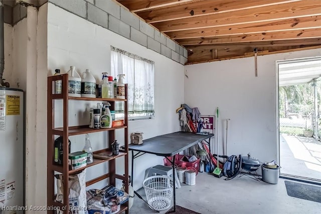 basement featuring gas water heater