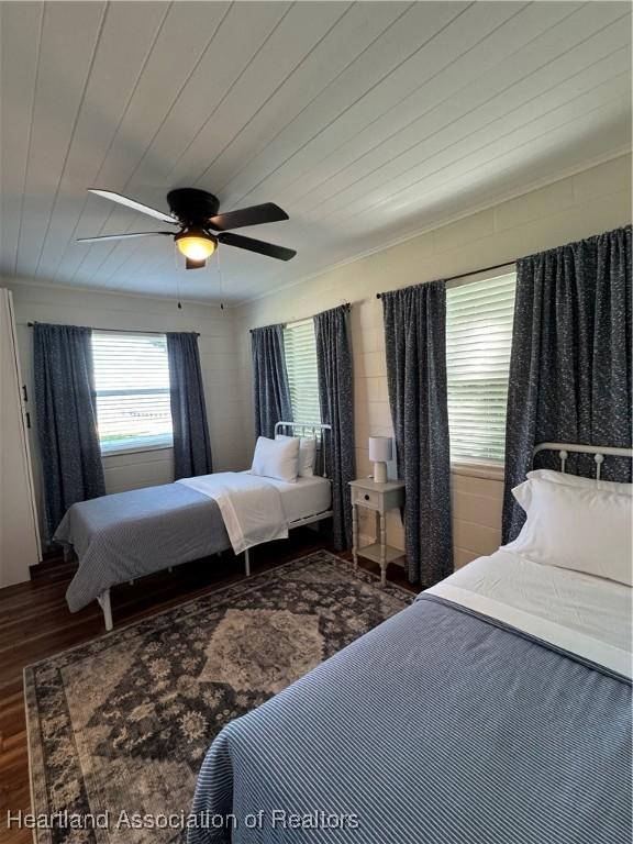 4350 Lakeview Dr, Sebring, FL 33870 - bedroom with wood ceiling, ceiling fan, and wood finished floors