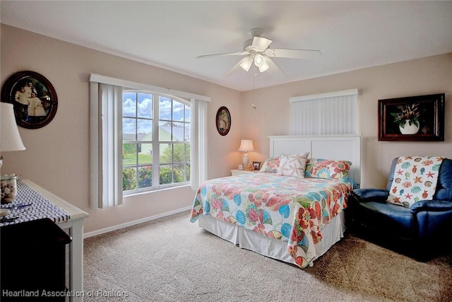 bedroom with carpet flooring and ceiling fan