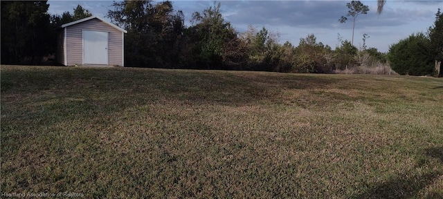 view of yard with a storage shed