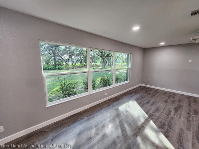 empty room featuring dark hardwood / wood-style flooring and a healthy amount of sunlight