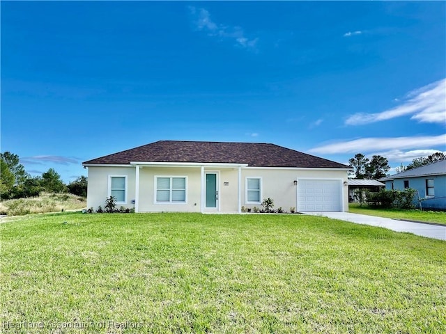 1408 Washington Blvd NE, Lake Placid, FL 33852 - single story home featuring an attached garage, driveway, a front yard, and stucco siding