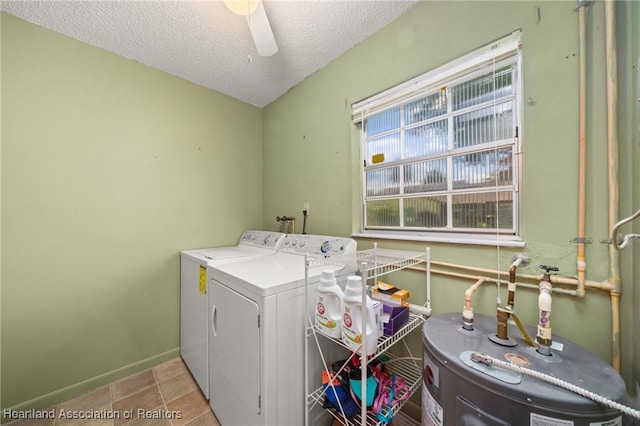 158 Parkview Cir, Lake Placid, FL 33852 - washroom with washing machine and clothes dryer, water heater, ceiling fan, baseboards, and a textured ceiling