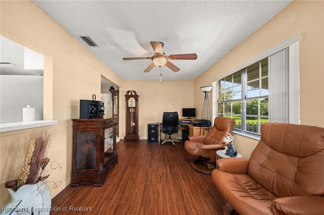 158 Parkview Cir, Lake Placid, FL 33852 - office area with dark wood-style flooring, ceiling fan, a textured ceiling, and baseboards
