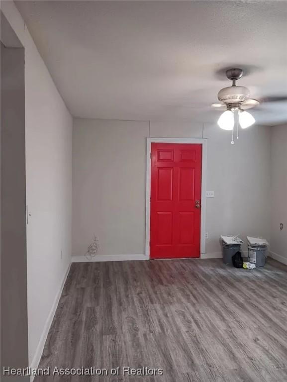 entrance foyer with hardwood / wood-style flooring and ceiling fan