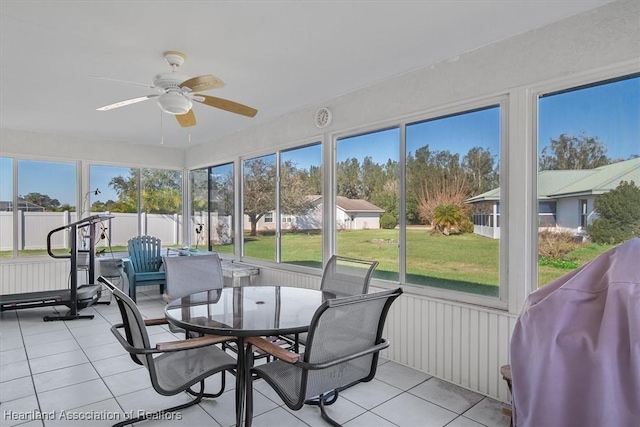 sunroom / solarium with ceiling fan