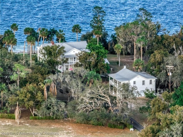 bird's eye view featuring a water view