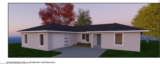 509 Concert Dr, Lake Placid, FL 33852 - view of front of house featuring stucco siding, an attached garage, concrete driveway, a yard, and roof with shingles
