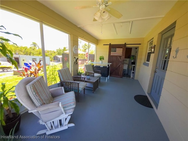 1503 Goldbud St, Lake Placid, FL 33852 - sunroom / solarium with a barn door and a ceiling fan