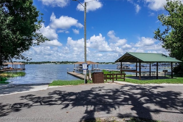 view of dock with a water view