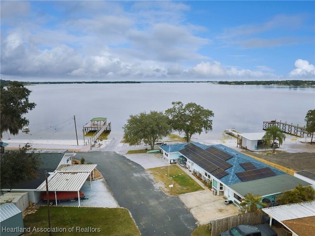 aerial view featuring a water view