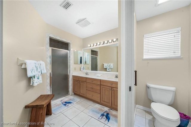 560 Lake June Rd, Lake Placid, FL 33852 - full bath featuring toilet, a shower stall, tile patterned floors, visible vents, and double vanity