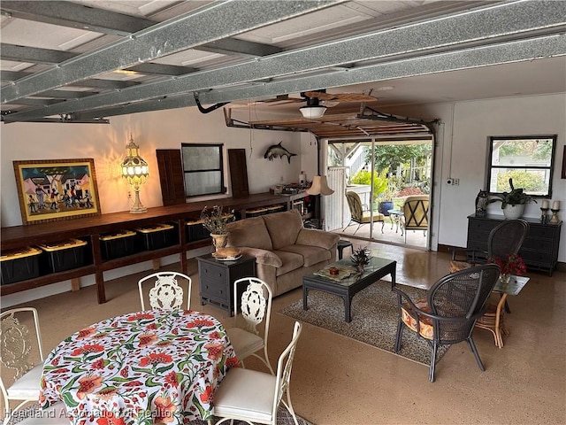 living room with ceiling fan