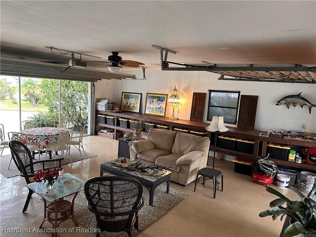 living room featuring ceiling fan