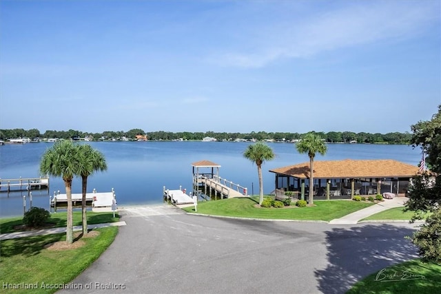 view of water feature with a boat dock