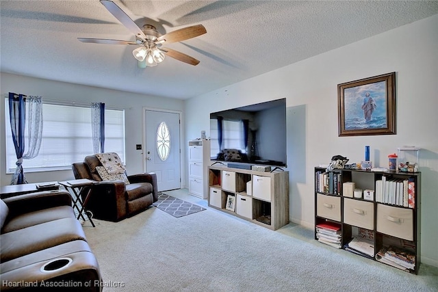 22 W Raymond St, Avon Park, FL 33825 - living area featuring carpet floors, a ceiling fan, and a textured ceiling
