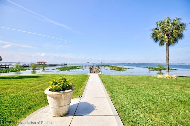 view of yard with a water view