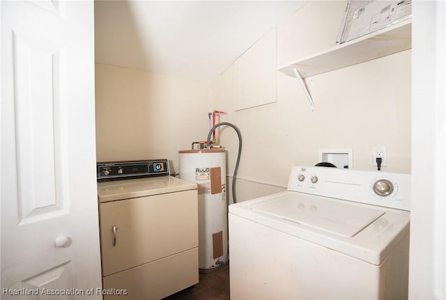 laundry area featuring separate washer and dryer and electric water heater