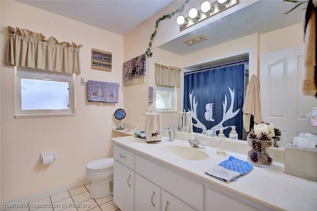 bathroom with tile patterned flooring, vanity, and toilet