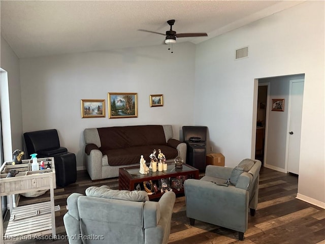 103 Fox Rd, Lake Placid, FL 33852 - living room with wood finished floors, visible vents, baseboards, ceiling fan, and vaulted ceiling