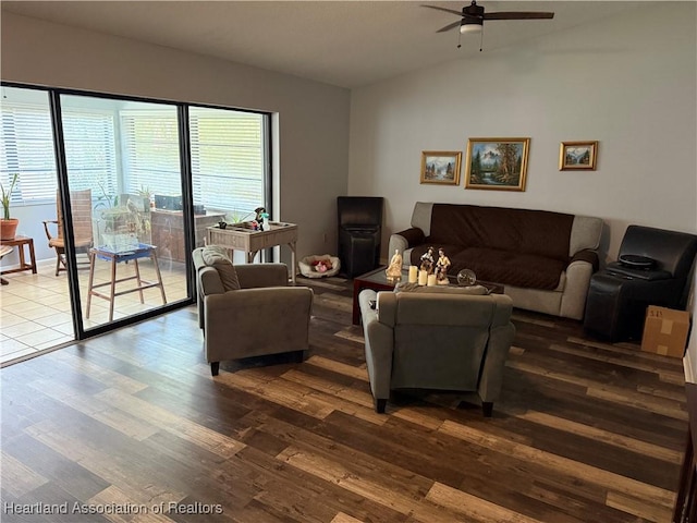 103 Fox Rd, Lake Placid, FL 33852 - living room with lofted ceiling, ceiling fan, and wood finished floors