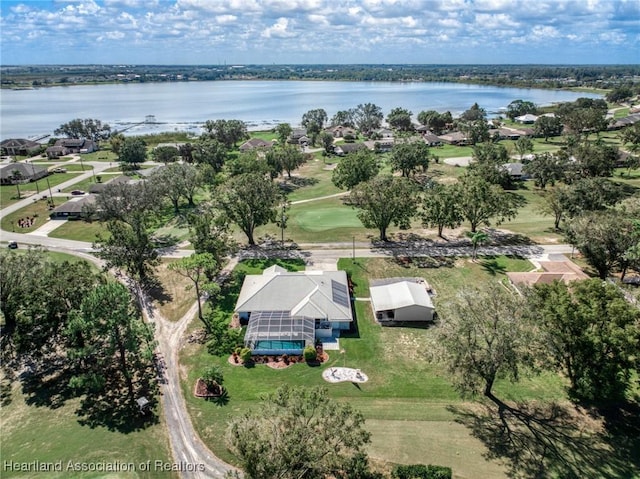 aerial view with a water view