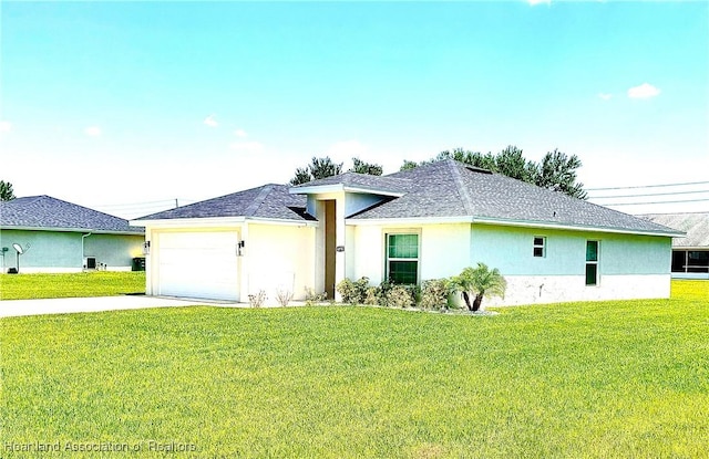 6978 Mexican Hat Dr, Sebring, FL 33872 - ranch-style home featuring concrete driveway, a garage, stucco siding, and a front lawn