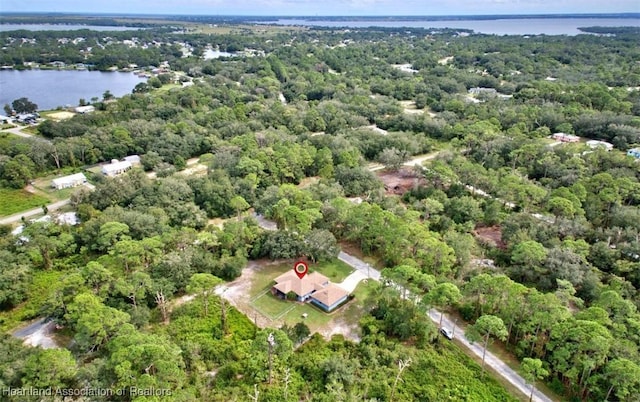 aerial view with a water view