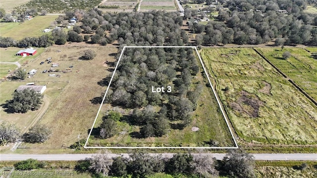 birds eye view of property with a rural view