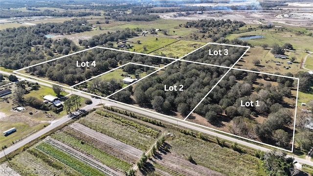 birds eye view of property featuring a rural view