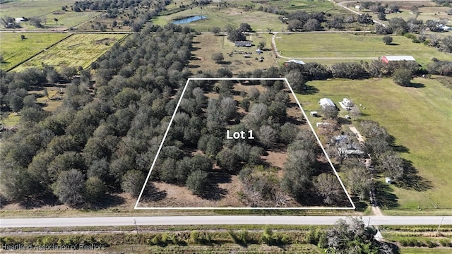 birds eye view of property featuring a rural view