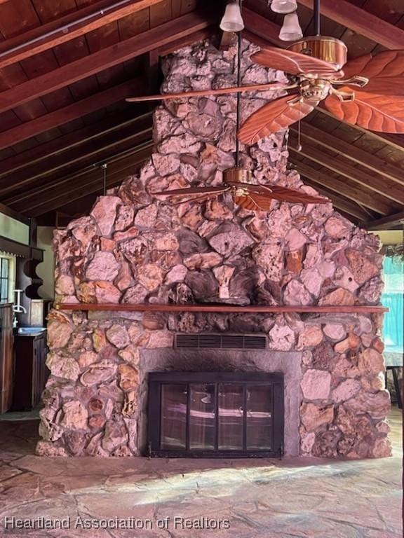 12115 S US Highway 41, Gibsonton, FL 33534 - detailed view of a stone fireplace and a ceiling fan