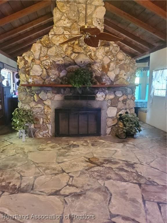 12115 S US Highway 41, Gibsonton, FL 33534 - detailed view of a large fireplace and a wooden ceiling with exposed beams