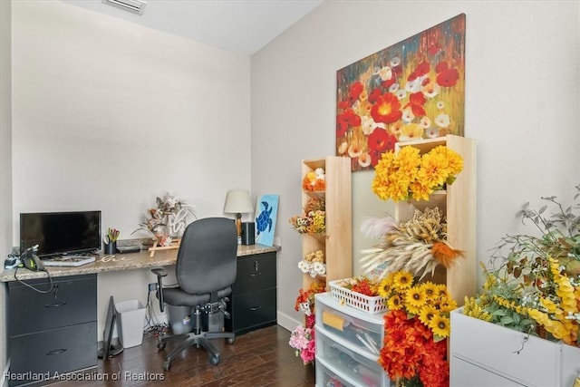 office space featuring dark wood-type flooring