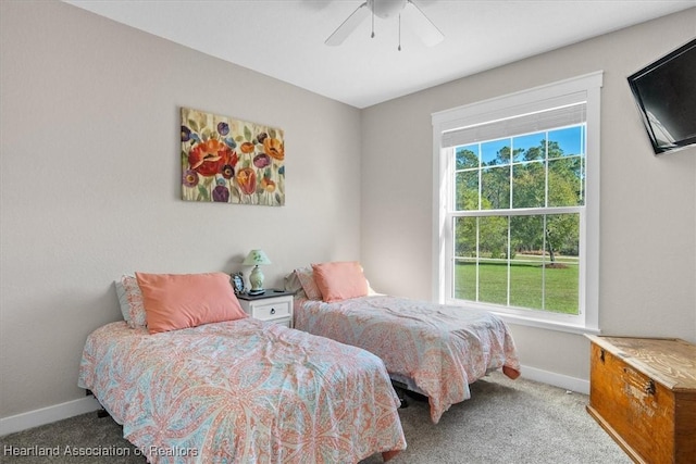 bedroom with carpet floors and ceiling fan