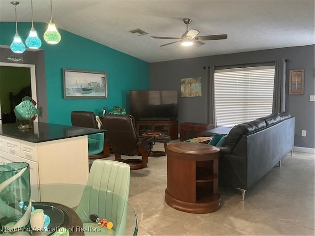 living room with ceiling fan