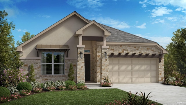 view of front of home with a front lawn and a garage