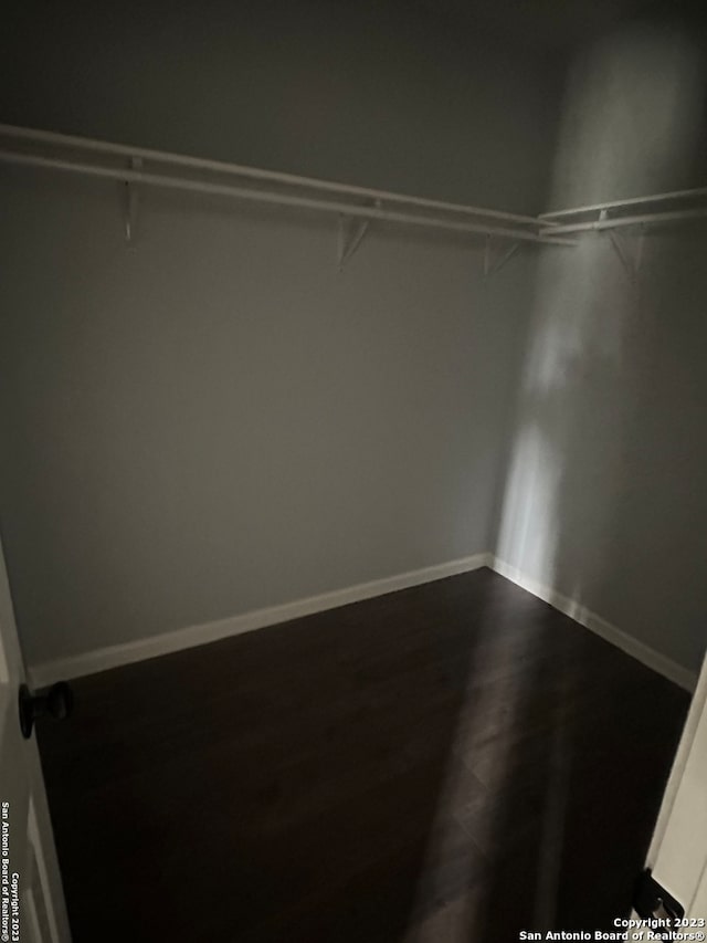 spacious closet with dark wood-type flooring